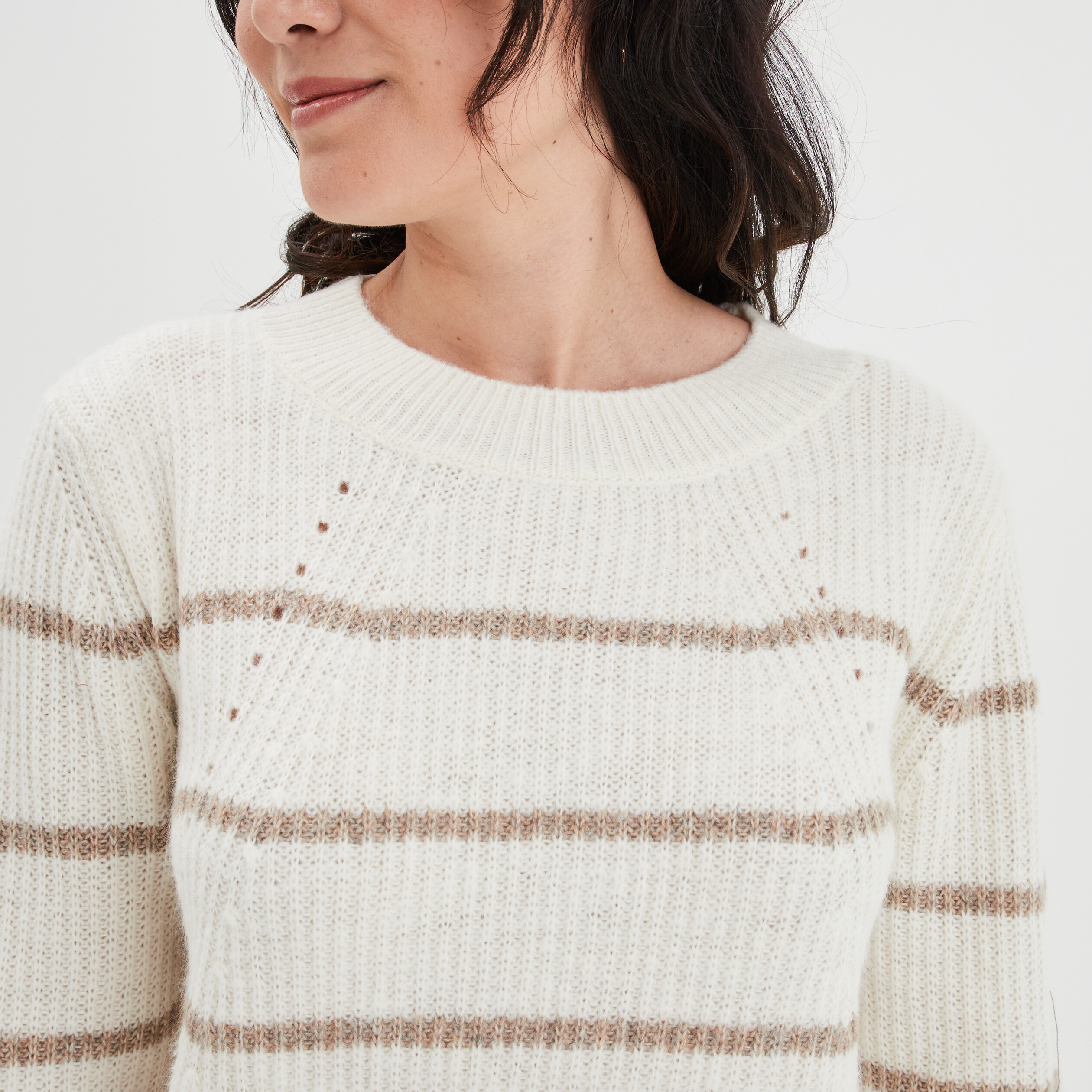 Pull ajouré devant col rond Creeks beige femme | La Halle