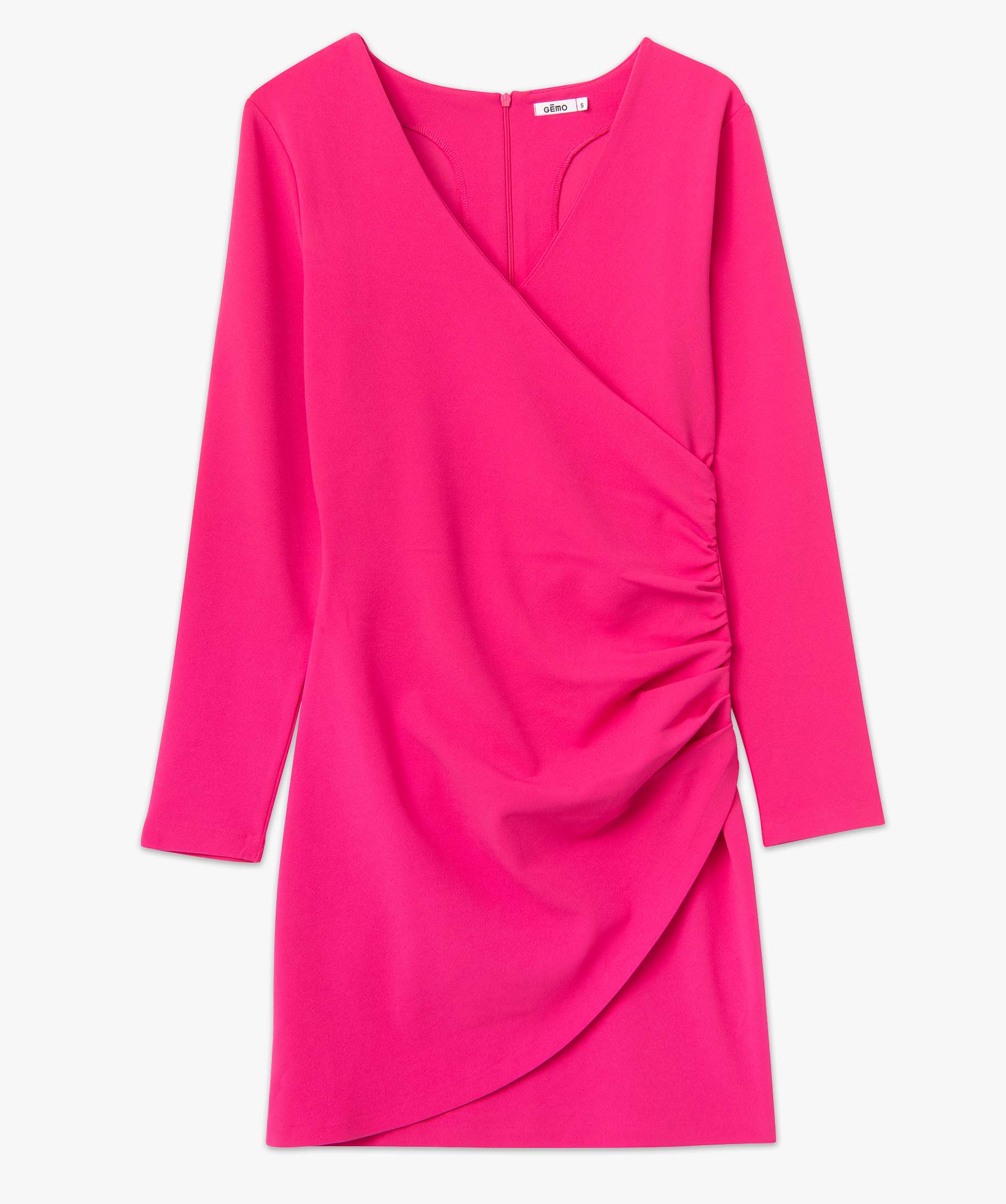 Robe femme ajustée effet drapé à manches longues rose | GEMO