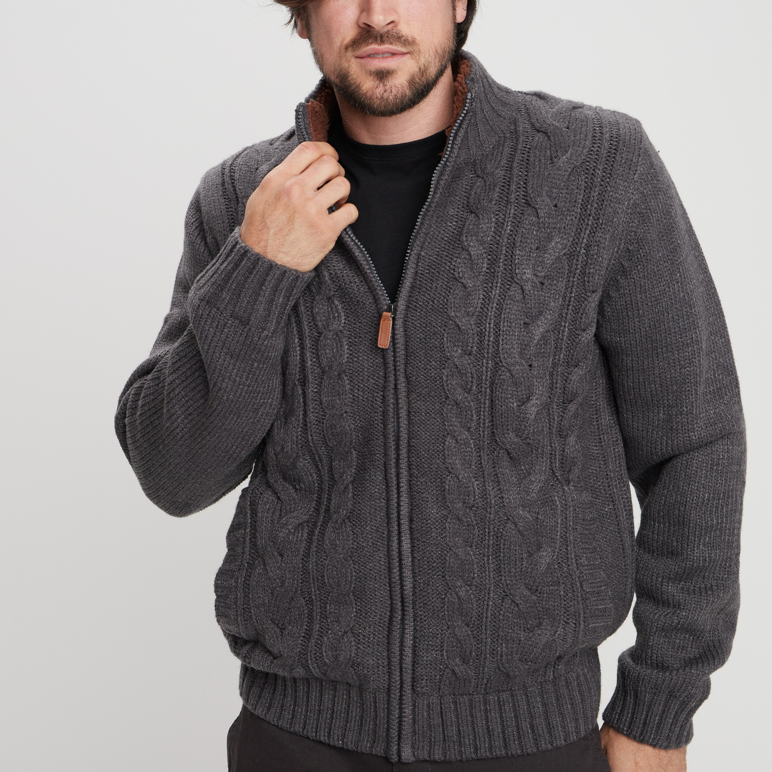 Gilet zippé avec torsades gris foncé homme | La Halle