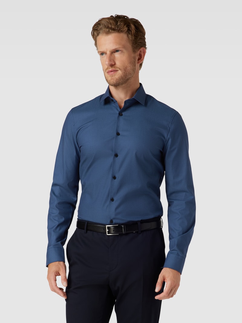 Super Slim Fit Business-Hemd mit Allover-Muster in marineblau