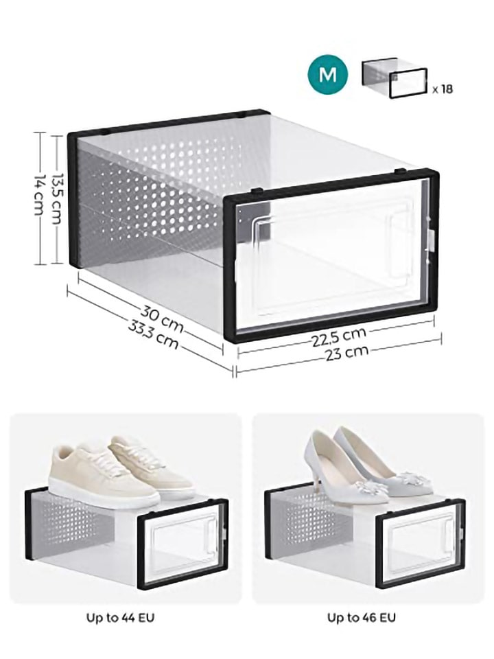 Songmics 18er-Set: Schuhboxen in Transparent/ Schwarz - (B)23 x (H)14 x (T)33,3 cm günstig kaufen onesize