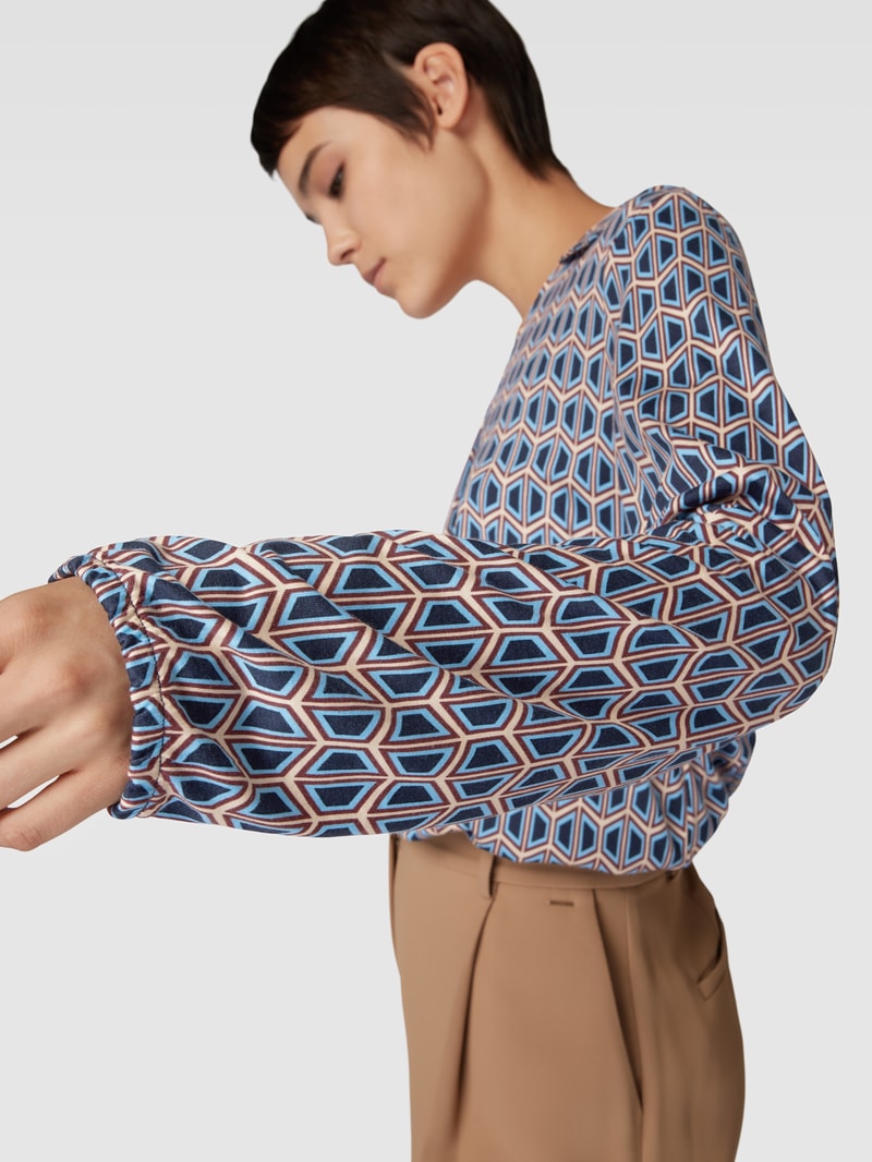 Longsleeve mit Allover-Muster und Umlegekragen in blau