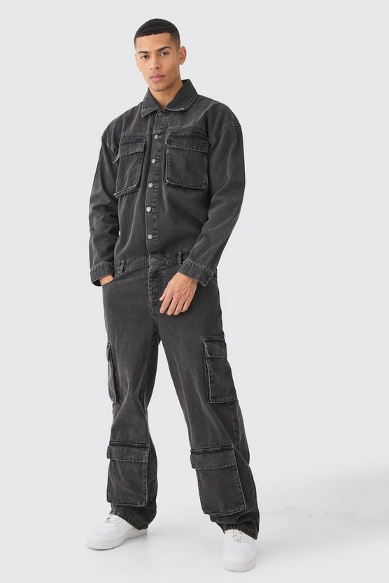 Oversize Denim-Boilersuit mit Cargo-Taschen