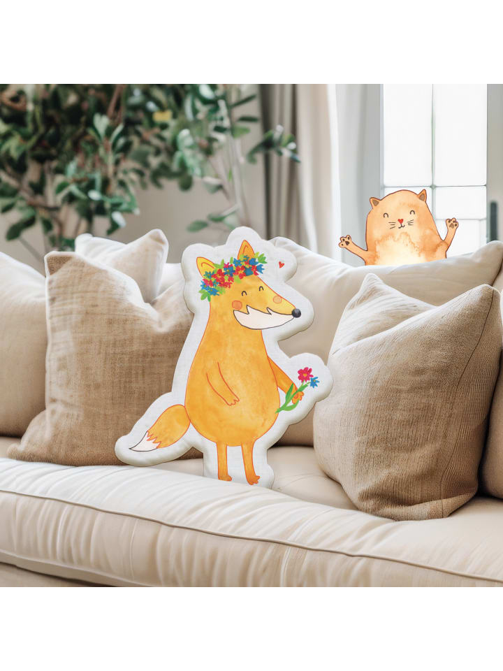 Mr. & Mrs. Panda Kissen Kuscheltier Fuchs Blumen ohne Spruch in Weiß günstig kaufen