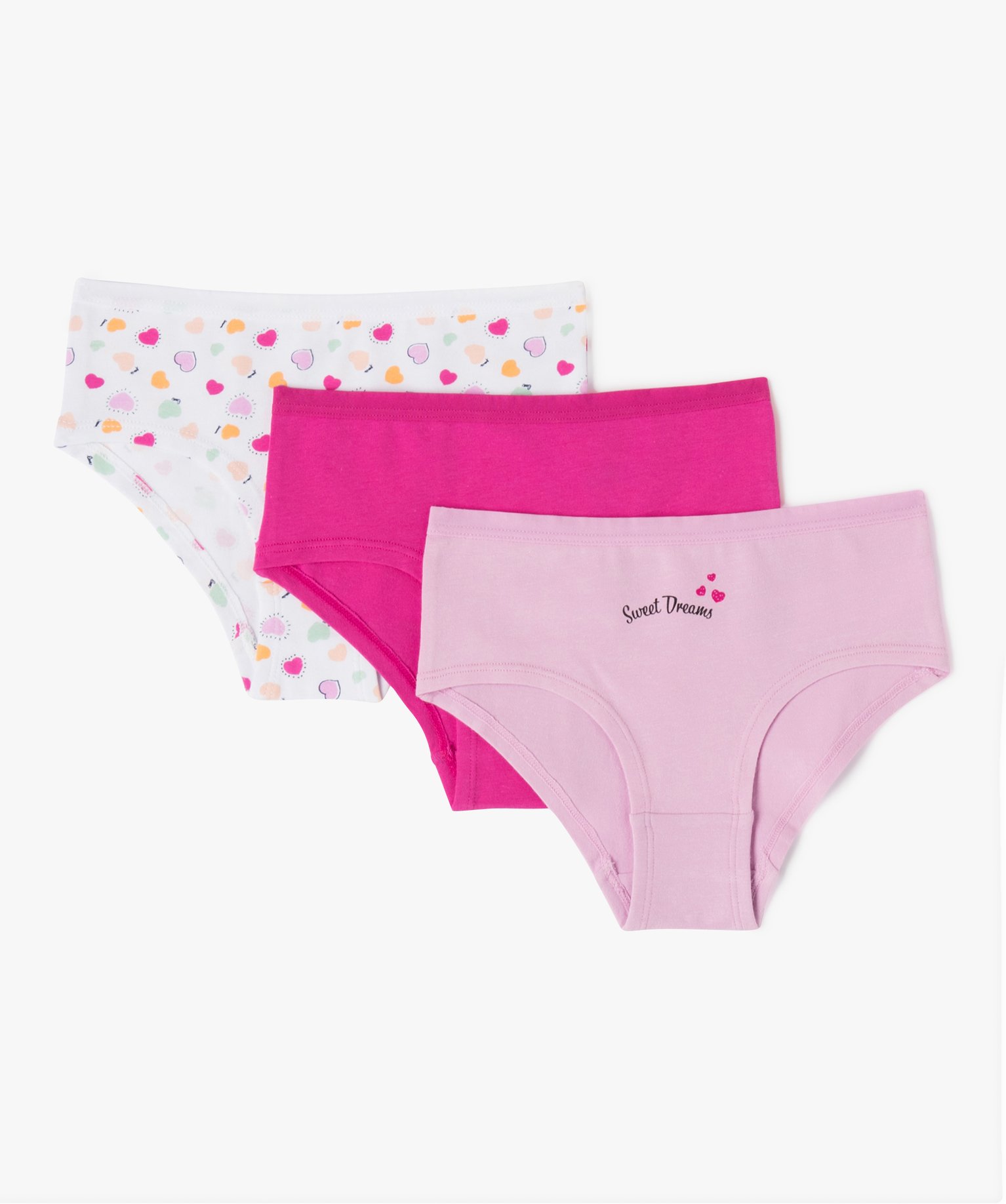 Shorties à motifs coeurs en coton extensible fille (lot de 3) multicolore | GEMO