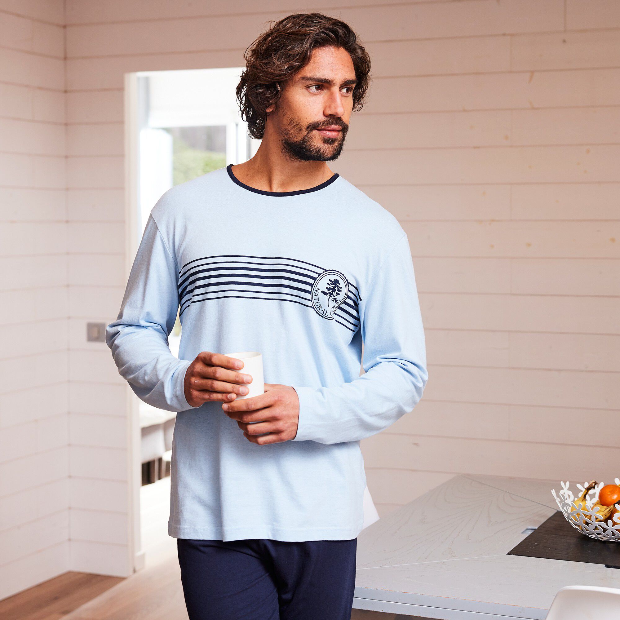 Pyjama pantalon jersey coton manches longues
