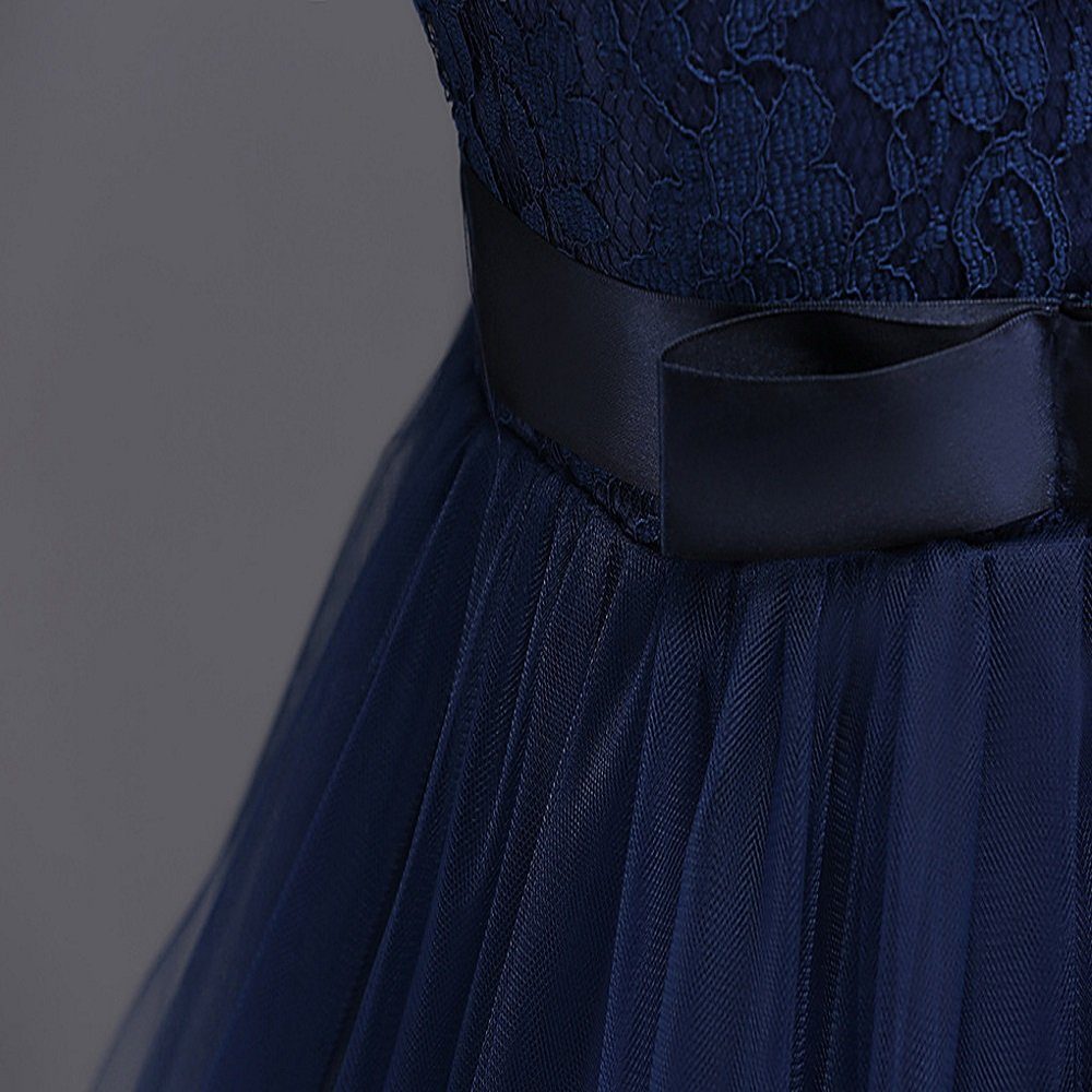 LAPA Abendkleid Mädchen Meshkleid Hochzeit Blumenmädchen Kostüm Bodenlanges Kleid mit Spitze, Maxikleid