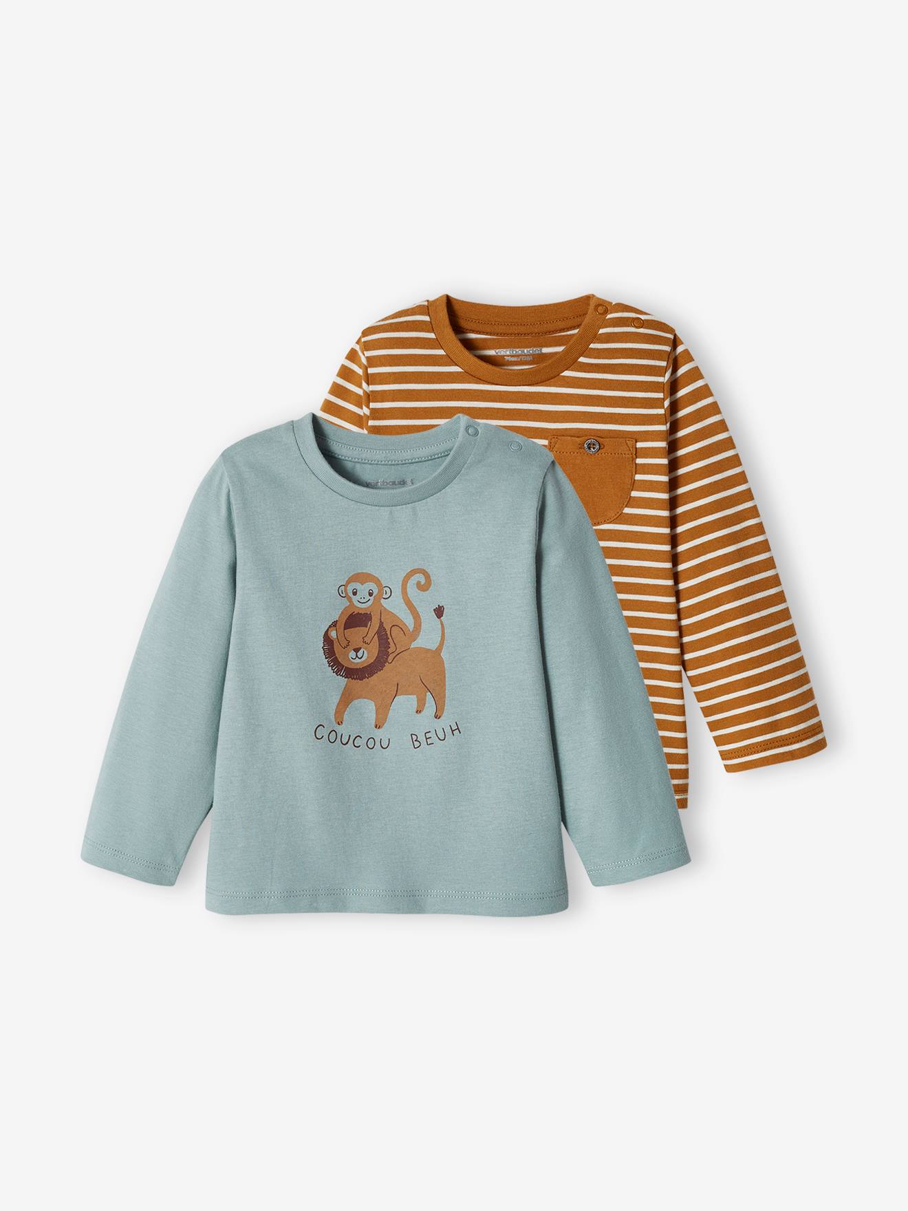 Lot de 2 T-shirts basics bébé motif animal et rayé bronze
