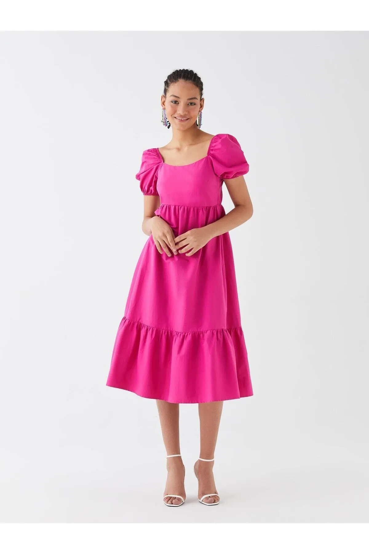LC Waikiki  Damenkleid mit geradem U-Ausschnitt und Ballonärmeln