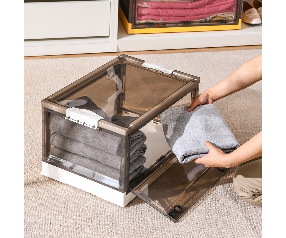 Zedelmaier Aufbewahrungsbox Faltbare Kunststoff-Aufbewahrungsbox, Organizer als Schuhkarton (Set, 1 St., Blau), Transparent mit Deckel & Rädern. Öffnen von oben/2 Seiten