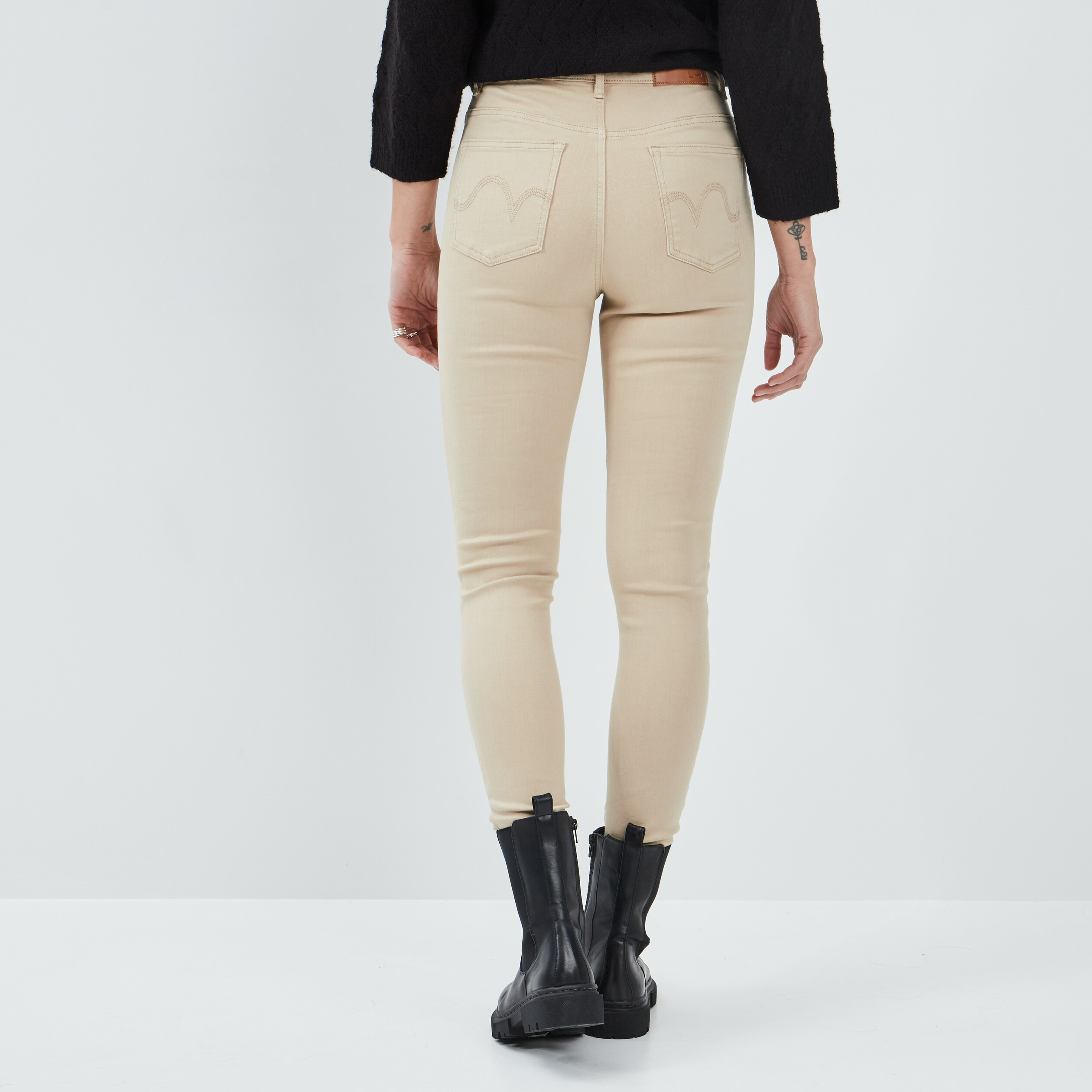 Pantalon skinny taille haute sable femme | La Halle
