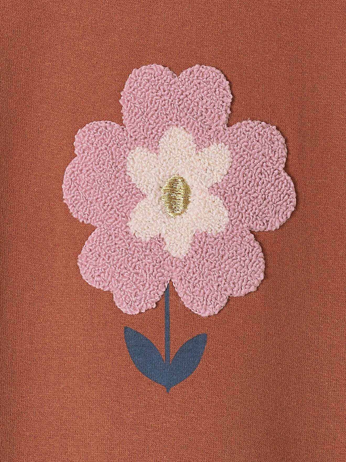 Sweat fantaisie motif fleur en bouclettes fille noisette