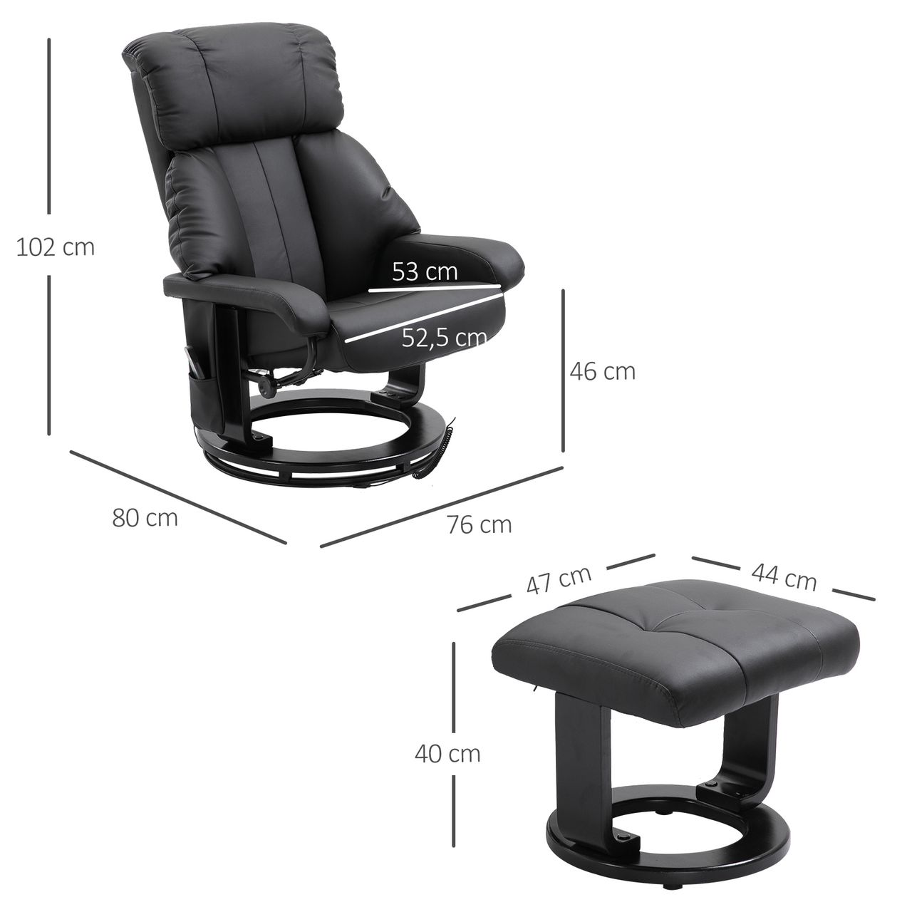 HOMCOM Relaxsessel mit Liegefunktion Massagesessel inkl. Hocker Fernsehsessel