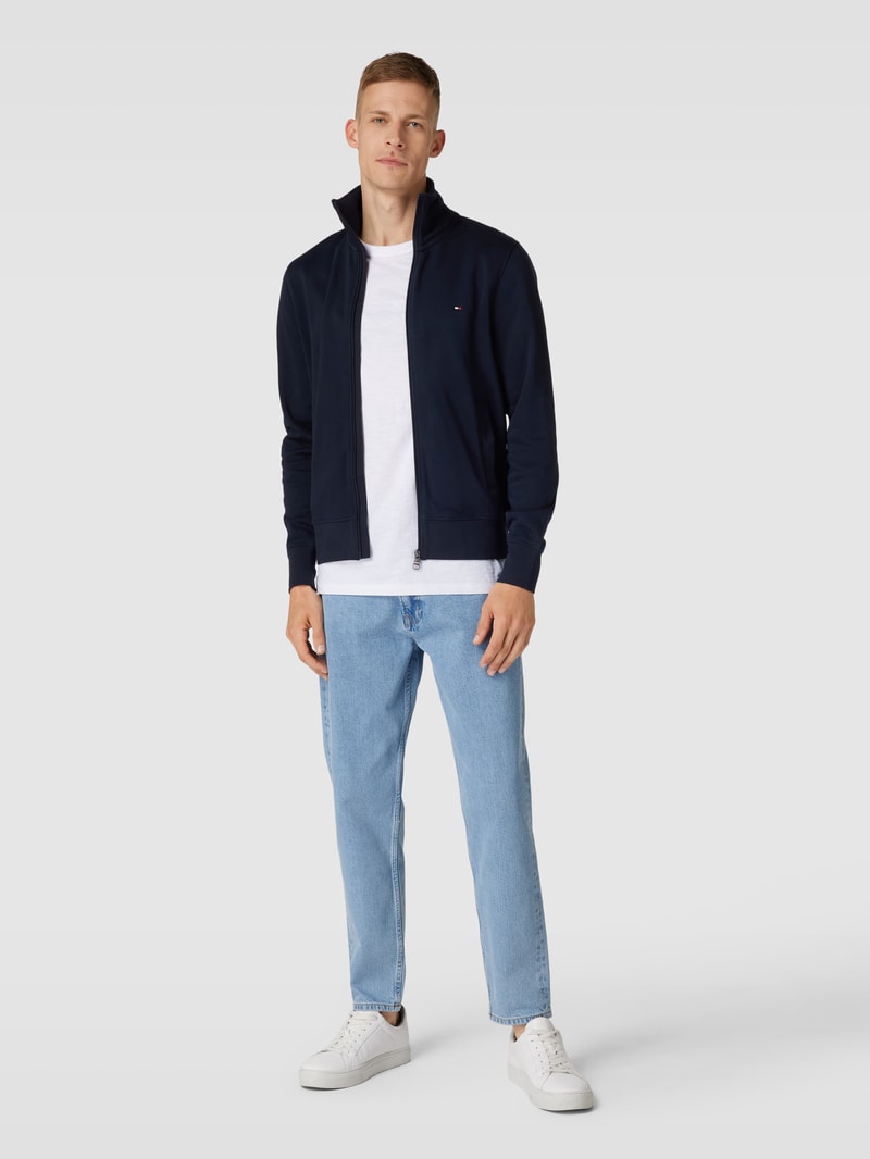 Sweatjacke mit Stehkragen Modell 'FLAG LOGO' in marineblau
