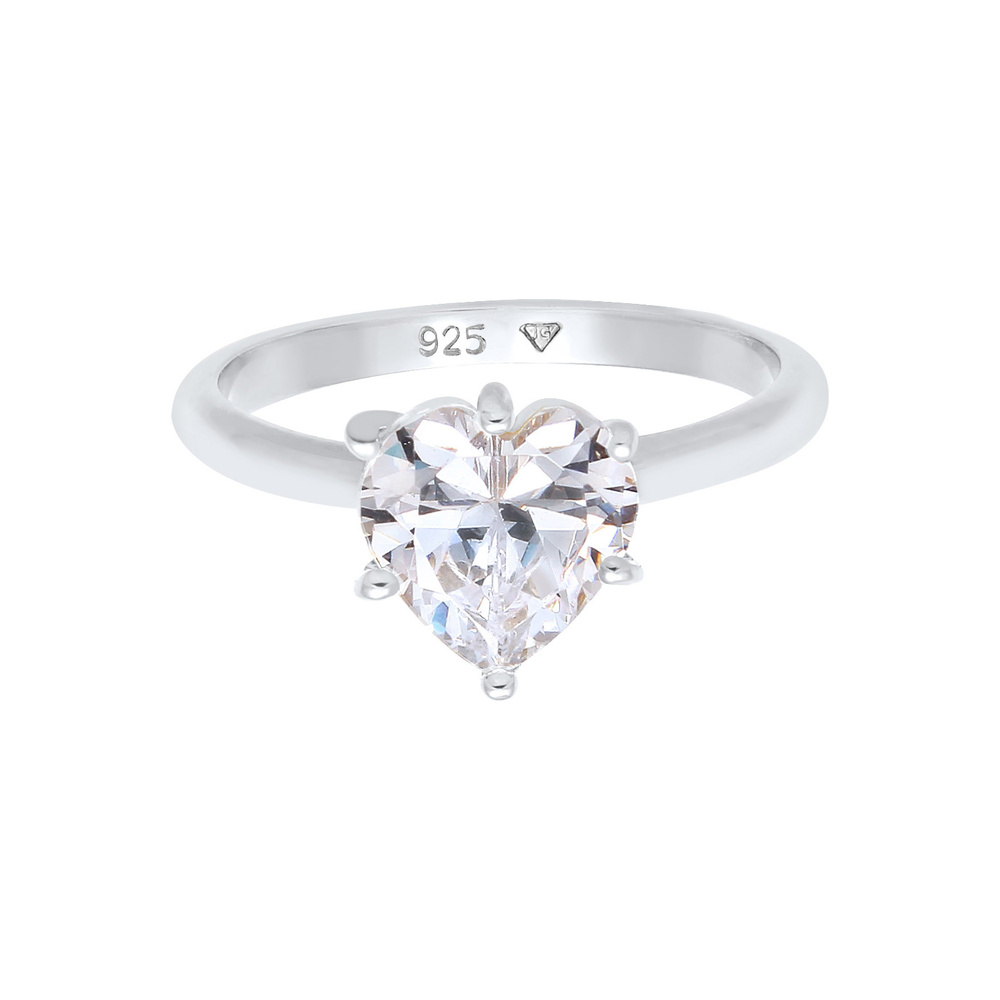 Elli Elli Bague Femmes Coeur Solitaire Fiançailles Amour avec Cristal de Zirconium en  Bague
