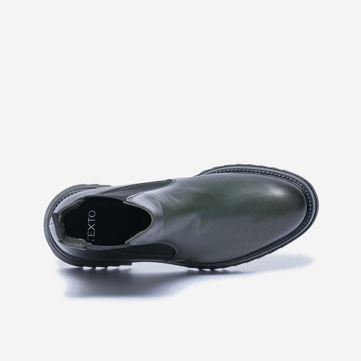 Chelsea boots TEXTO kaki en cuir à semelle crantée