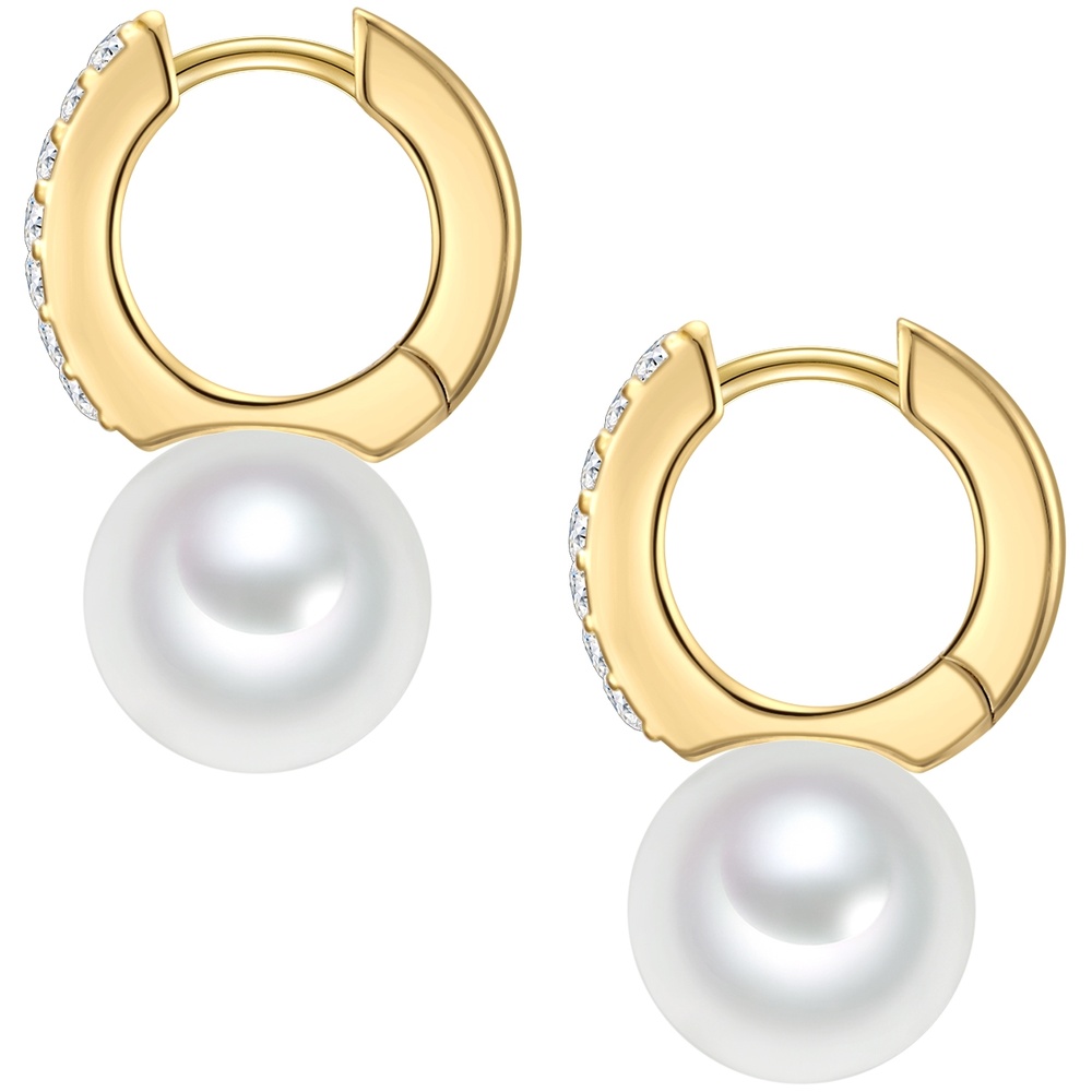 Rafaela Donata Créoles en argent Argent sterling Oxyde de zirconium (CZ) Perles organiques en Or Boucles d'oreilles