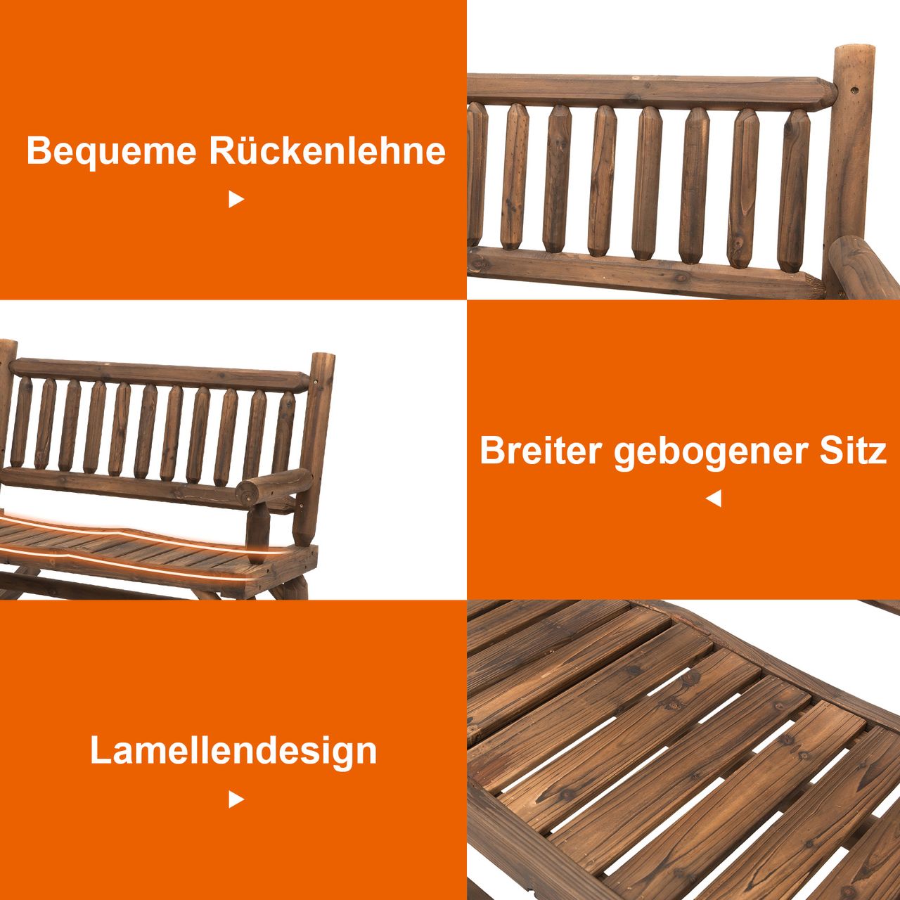 Outsunny Schaukelstuhl mit Armlehne Gartenstuhl Schwingsessel Massivholz Dunkelbraun 112 x 67 x 93 cm