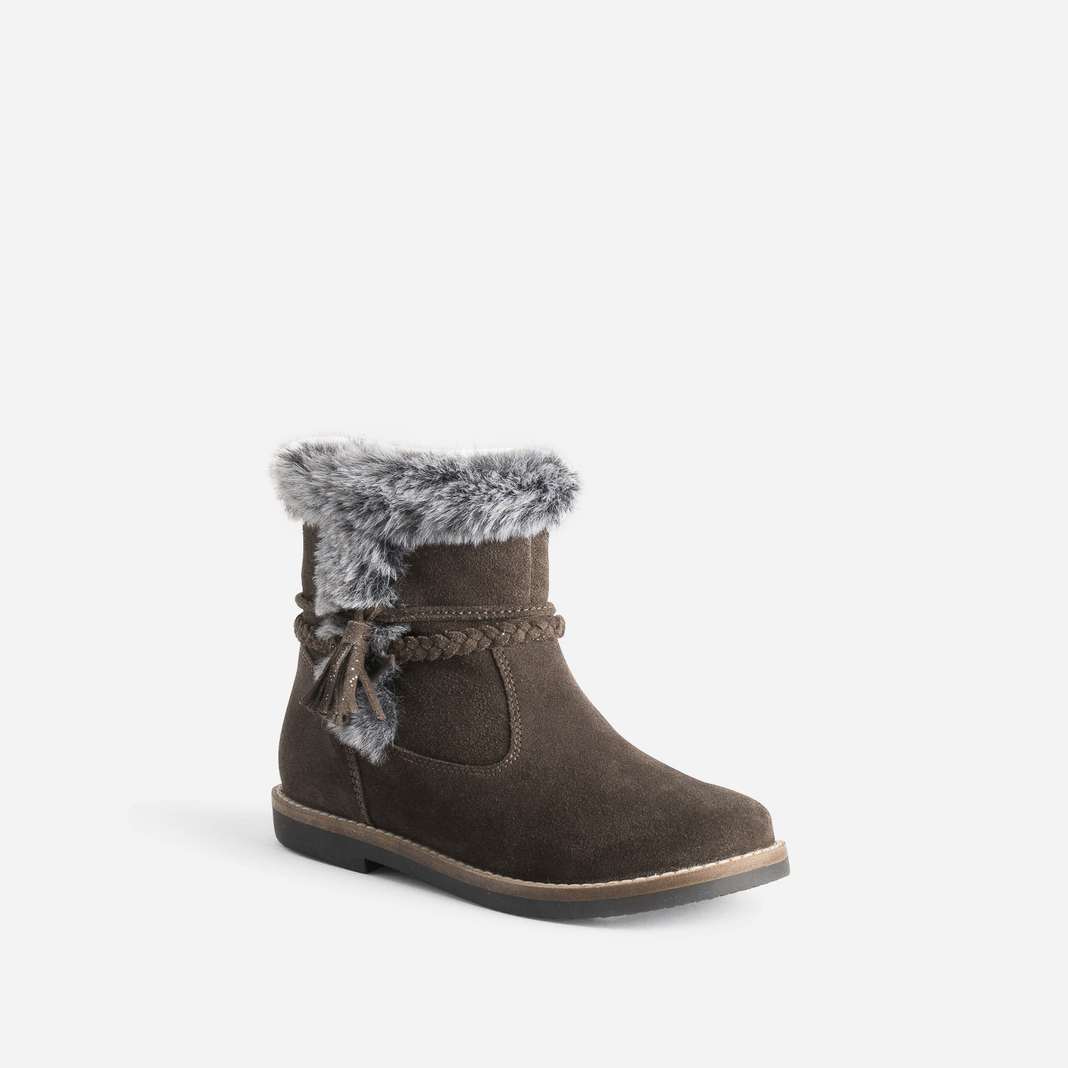 Boots BUGGY marron cuir velours à bord fourré
