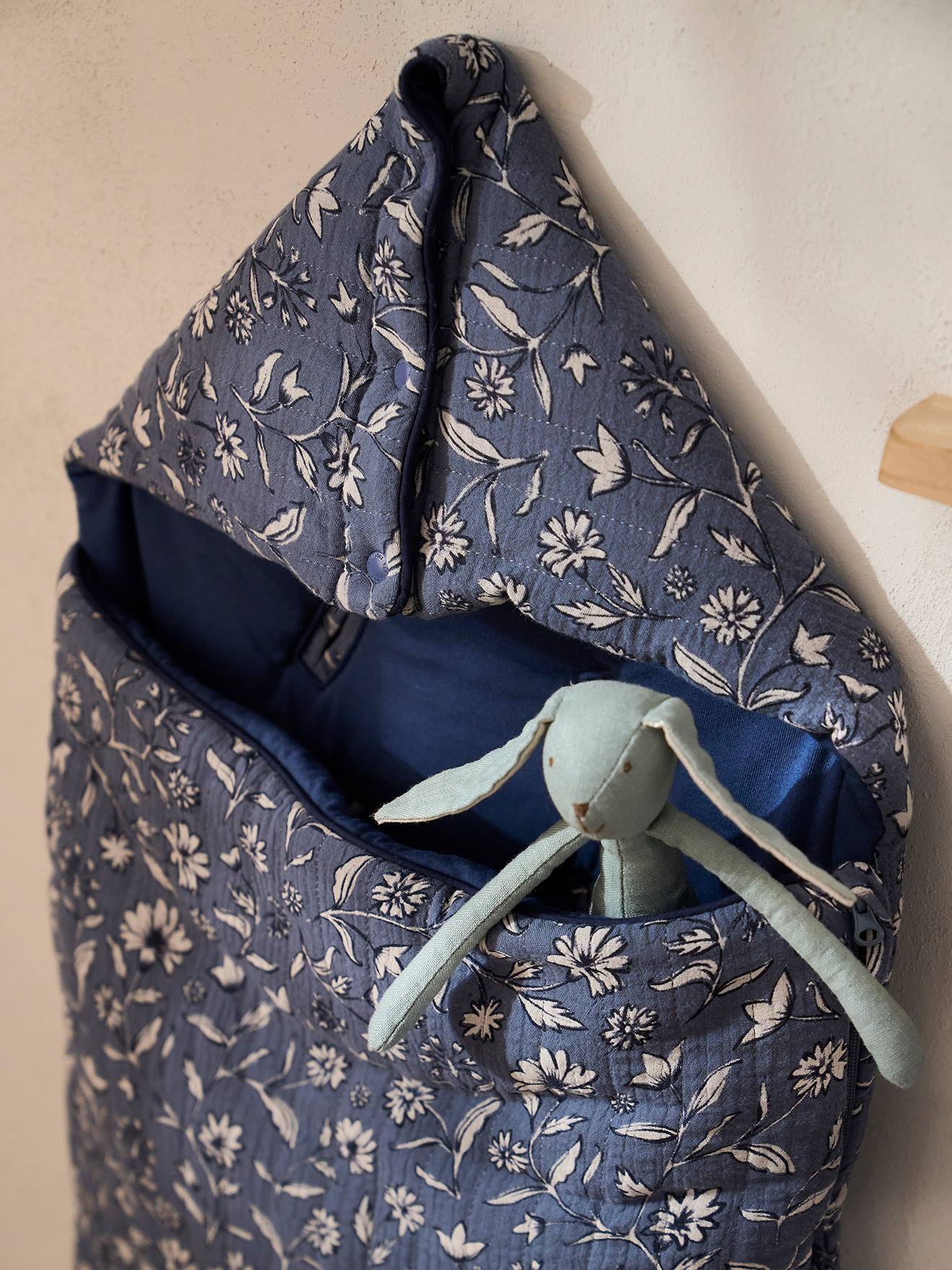 Vertbaudet Baby Ausfahrsack, Musselin Oeko-Tex, personalisierbar - blau indien blume