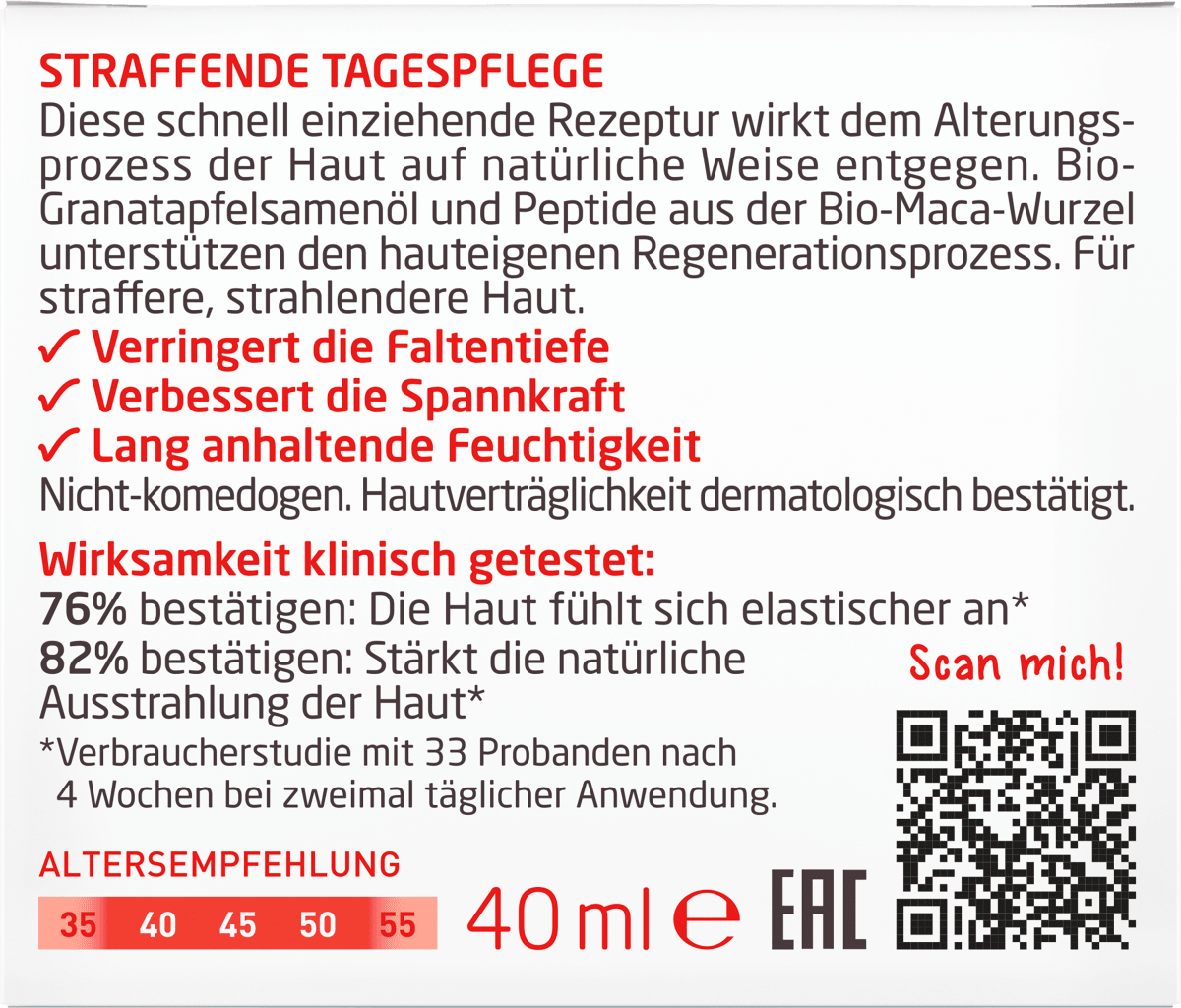 Gesichtscreme straffend Granatapfel & Maca-Peptide, 40 ml