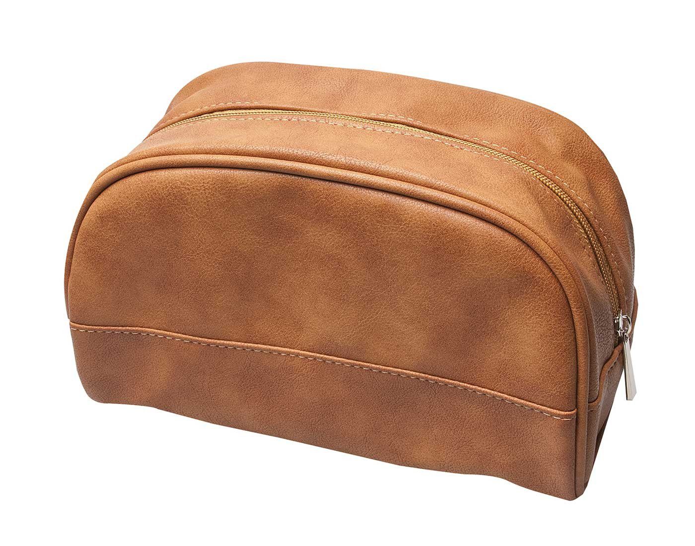 Koskaderm Kosmetikkoffer Kosmetiktasche, braun Lederimitat, 24 x 11,5 cm Schminktasche Kosmetex