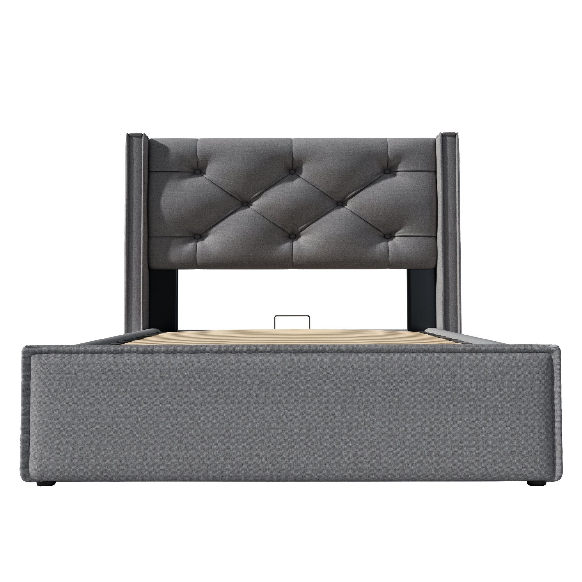 PHOEBE CAT Boxspringbett (Polsterbett Einzelbett 90x200 cm mit edler Knopfheftung), Hydraulisches Funktionsbett mit Bettkasten und Lattenrost, Baumwolle