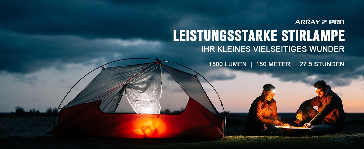 OLIGHT LED Taschenlampe Olight Array 2 Pro leistungsstarke Stirnlampe IPX4, mit Rotlicht 60° verstellbar Stirnlampe mit 2 Kontrollsystem SOS-Modi