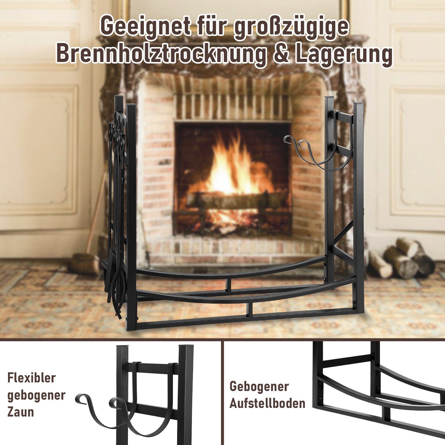 Lospitch Kaminholzregal Kaminholzregal Brennholzregal 84x33x76cm Kaminholzständer Metall, BxTxH:84x33x76 cm