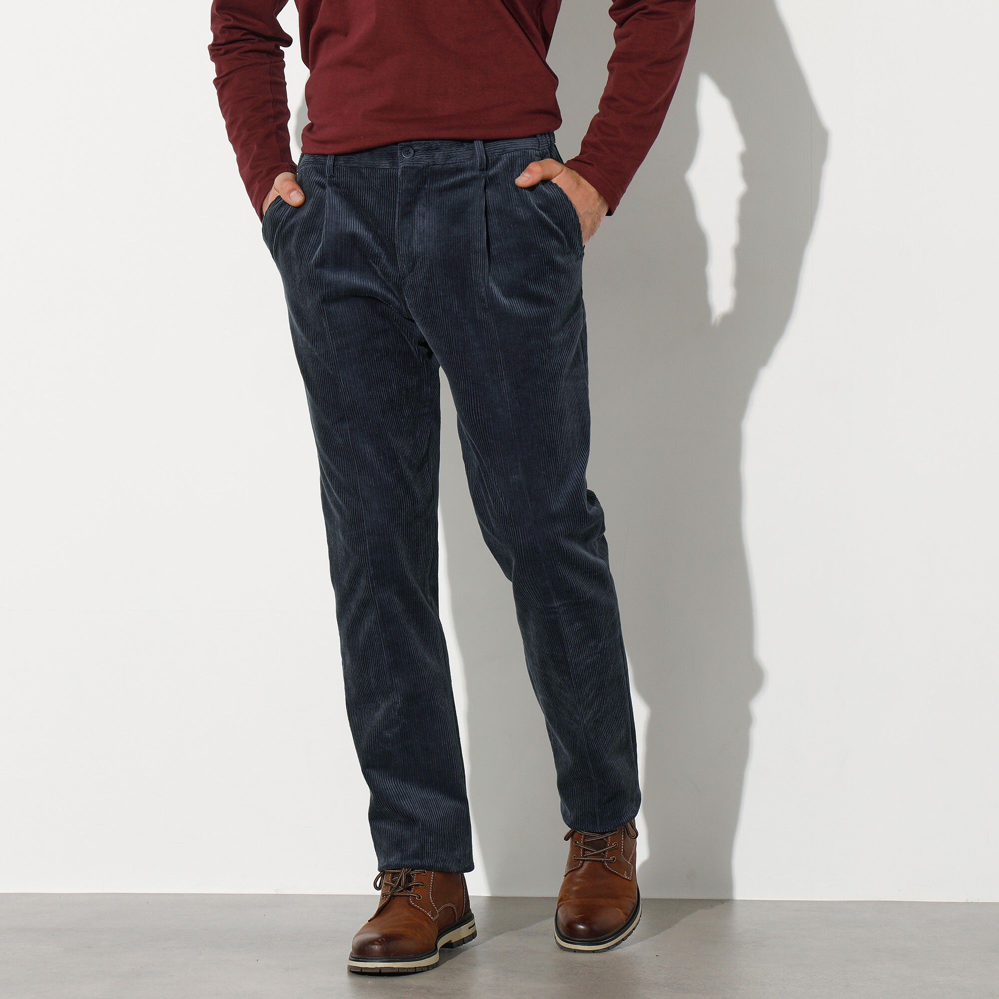 Pantalon velours taille élastiquée à pinces