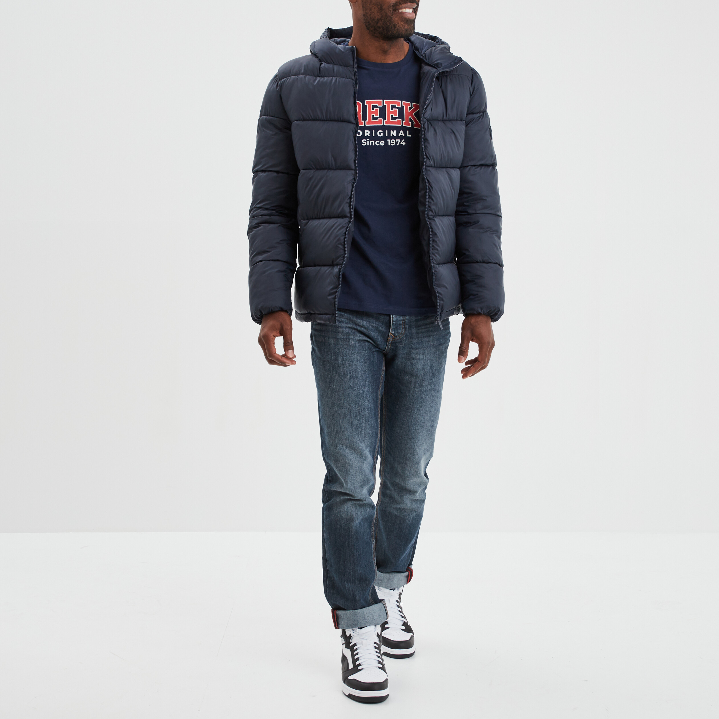 Doudoune zippée à capuche bleu marine homme | La Halle