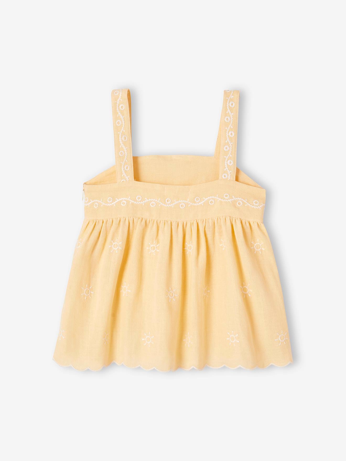 Vertbaudet Bestickte Mädchen Bluse - pastellgelb