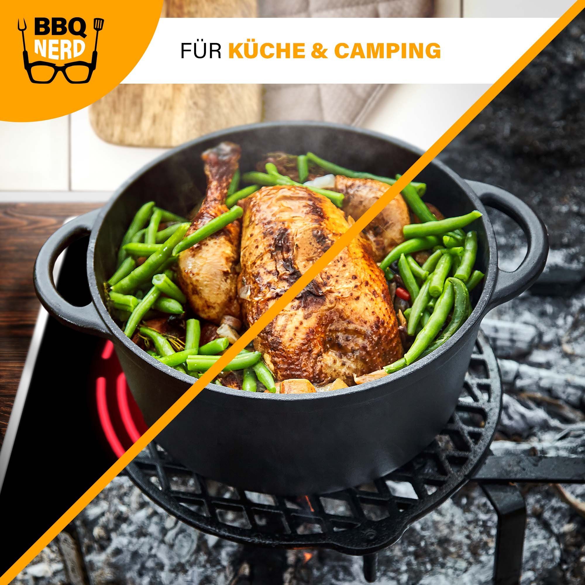 BBQ Nerd Bräter, Gusseisen, Bräter Deckel Bratentopf Kochtopf Gusseisentopf