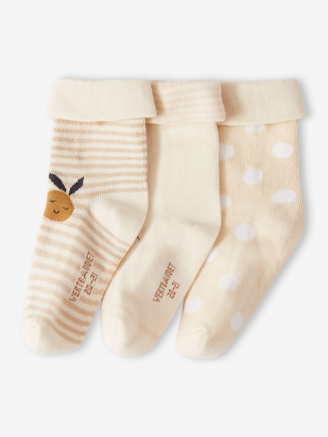 Vertbaudet 3er-Pack Baby Socken mit Ananas Oeko-Tex - sandfarben