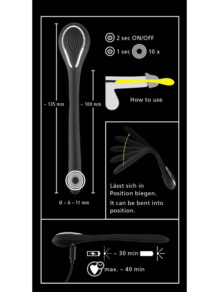 Penisplug Penisplug Vibrating Bendable Dilator in schwarz günstig kaufen 13,5 cm