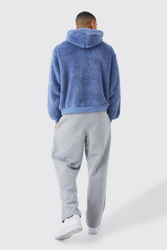 Kastiger Oversize Borg-Hoodie mit Gummi-Etikett