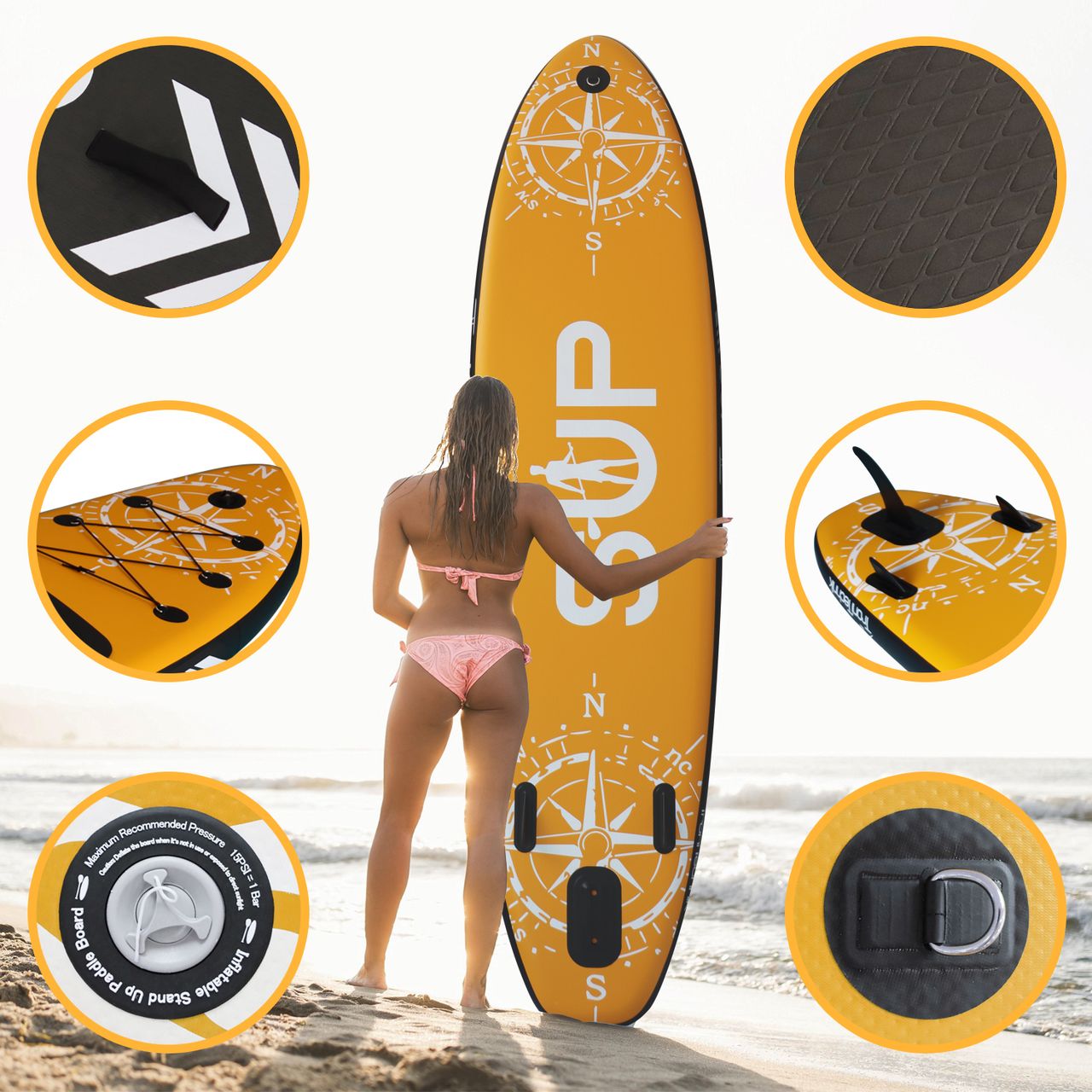 TroniTechnik Standup Paddle Board SUP, inkl. umpfangreichen Zubehör, Paddel und Hochdruckpumpe, Farbe Orange in Größe 366 x 80 x 15cm