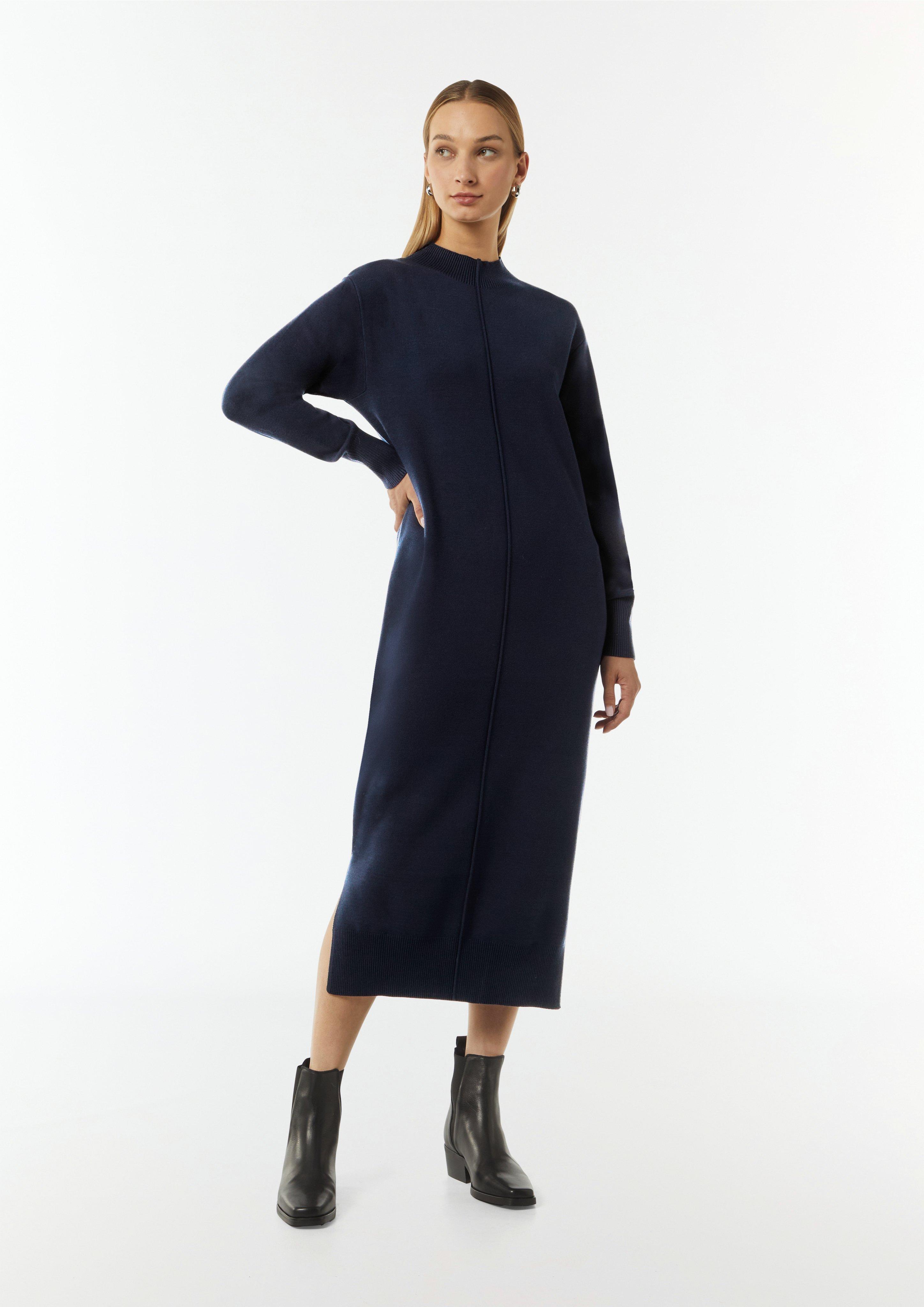 Feinstrickkleid aus Viskosemix mit Ripp-Bündchen - tiefblau