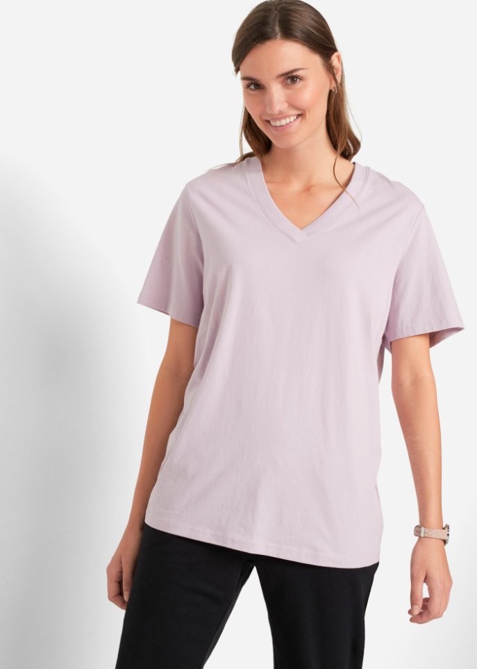 Weites Long-Shirt mit V-Ausschnitt, Kurzarm (5er Pack)