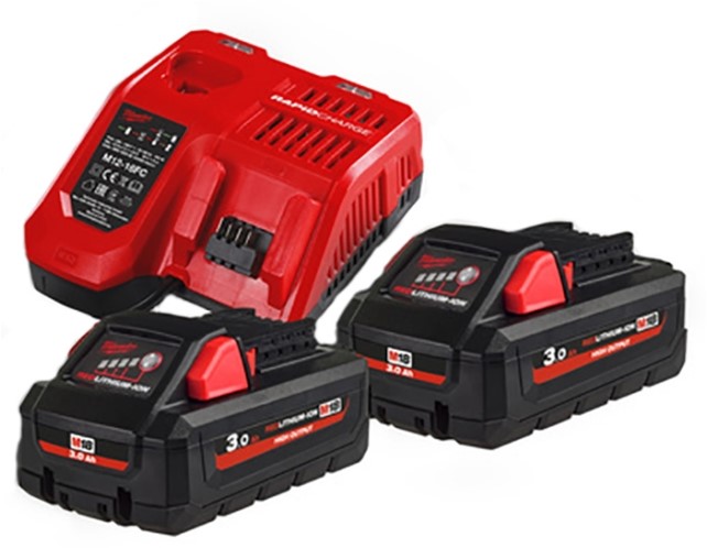 „Milwaukee“ priedai 4933471071 M18 HNRG-302 - M18 HB3 DUO Pack 18 V 3.0 Ah didelės galios + Lader M12-18FC
