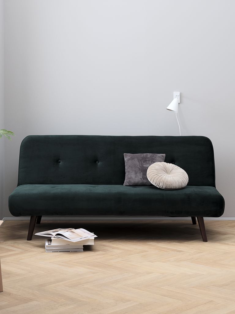 Sofa rozkładana JUVRE welurowa ciemnozielona/orzechowa