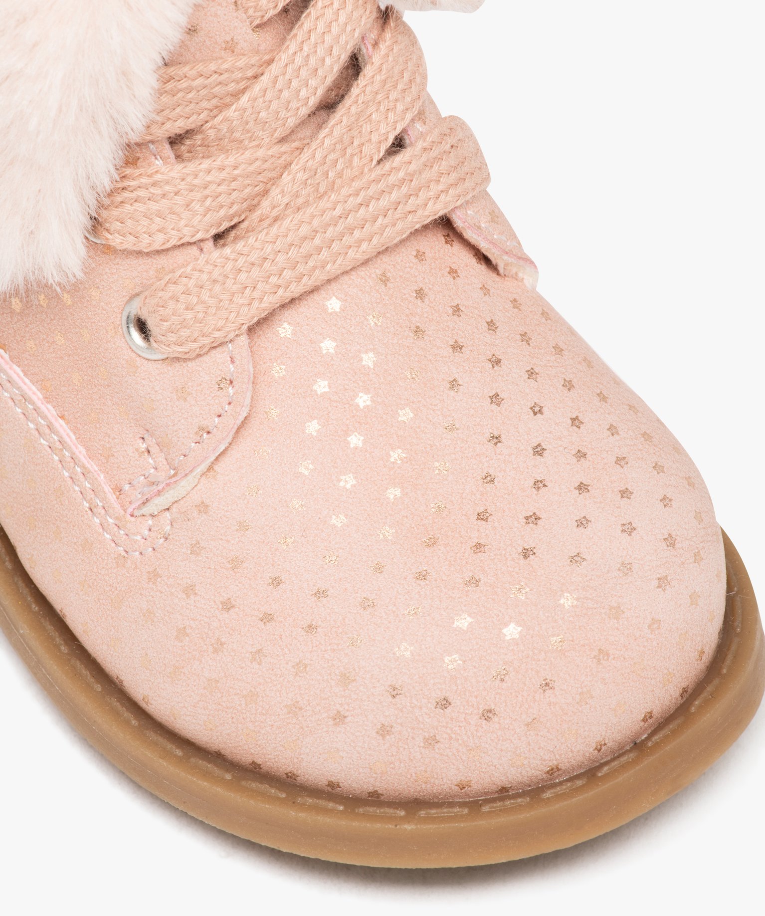 Boots bébé fille à motifs étoiles et col fourré rose | GEMO