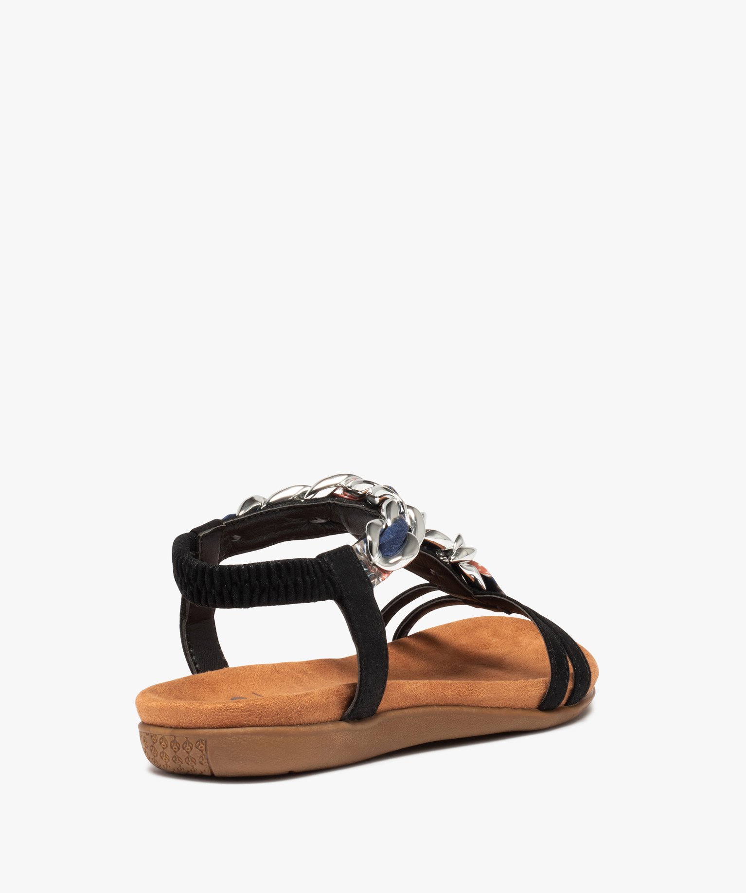 Sandales femme à bride élastique et chane métallique noir | GEMO