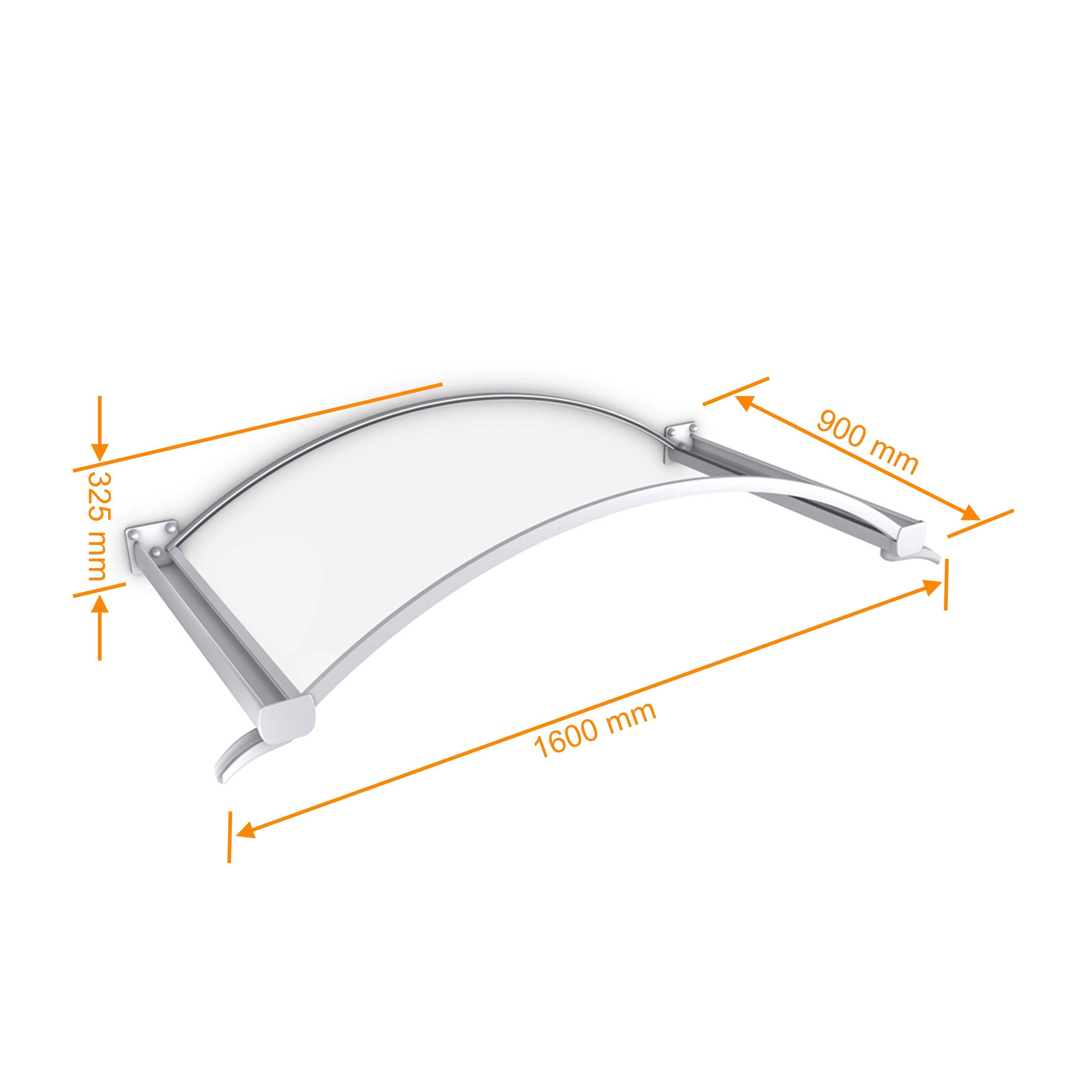 Schulte Vordach Trendline Rundbogenvordach mit integriertem Wasserablauf, mit Alu-Regenrinne