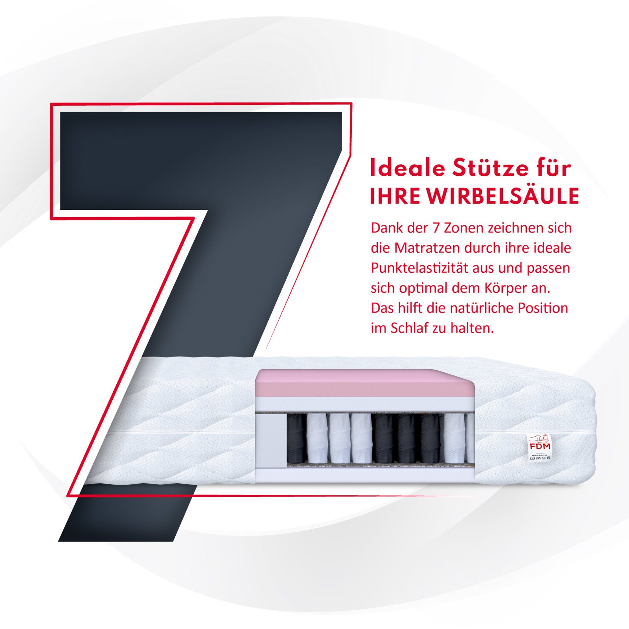 Taschenfederkernmatratze VERO, FDM, 19 cm hoch, (1), Wendematratze, 7 Zonen, H2/H3