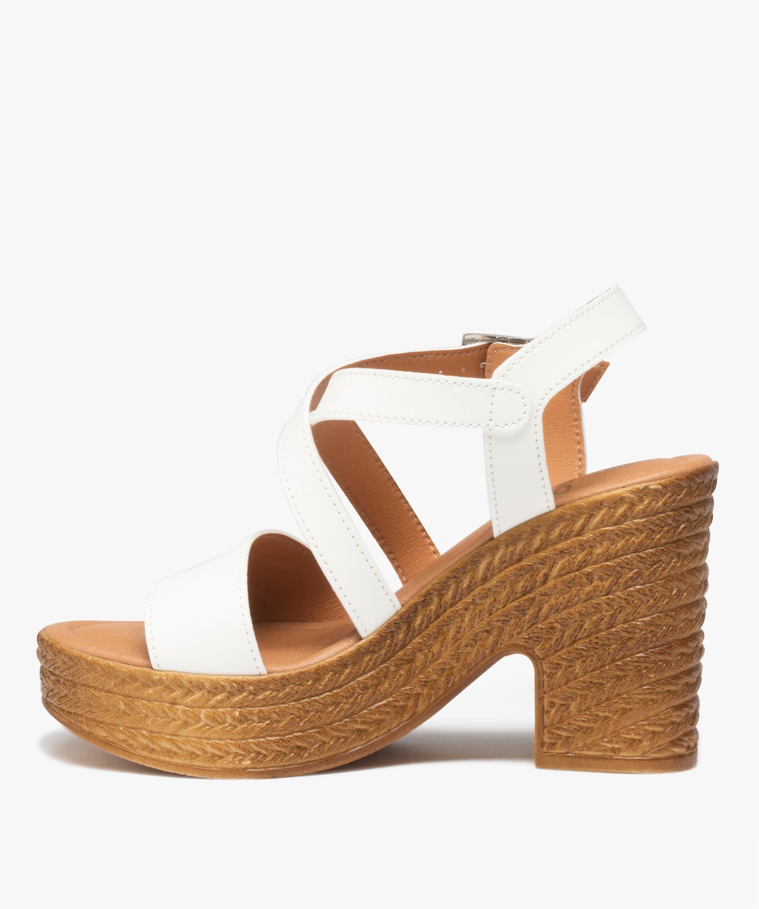 Sandales femme à talon plateforme et semelle tressée blanc | GEMO