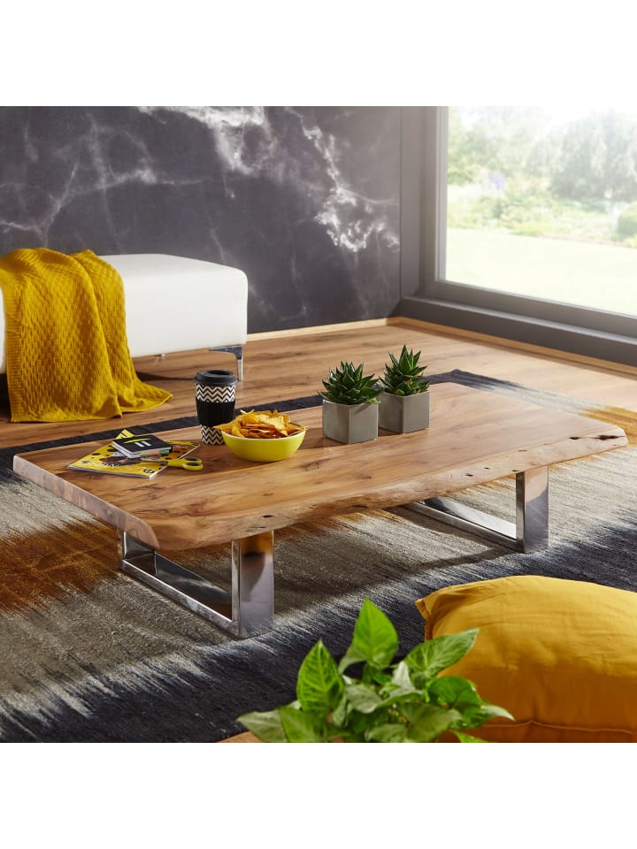 KADIMA DESIGN Massiver Akazienholz Couchtisch, Landhausstil, stabile Metallbeine günstig kaufen onesize