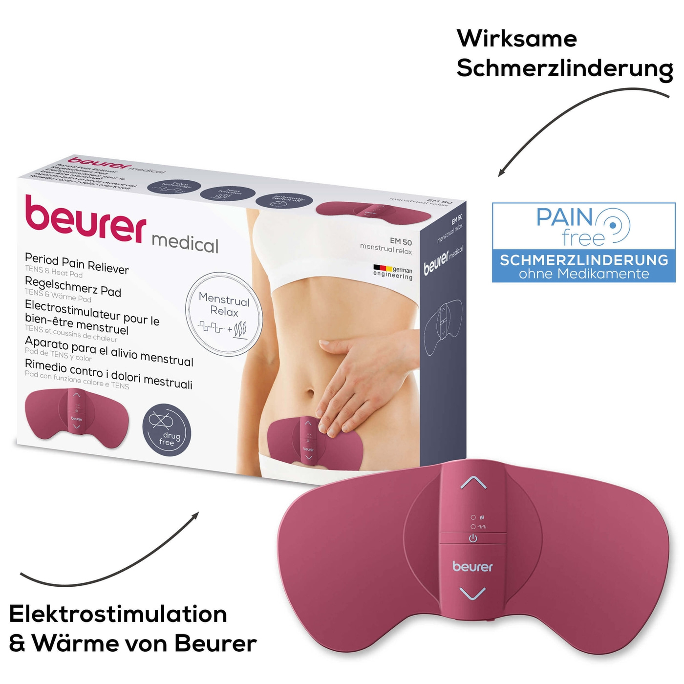 Beurer EM 50 Menstrual Relax-Menstrual Relax zur Linderung von Regelschmerzen ohne Medikamente
