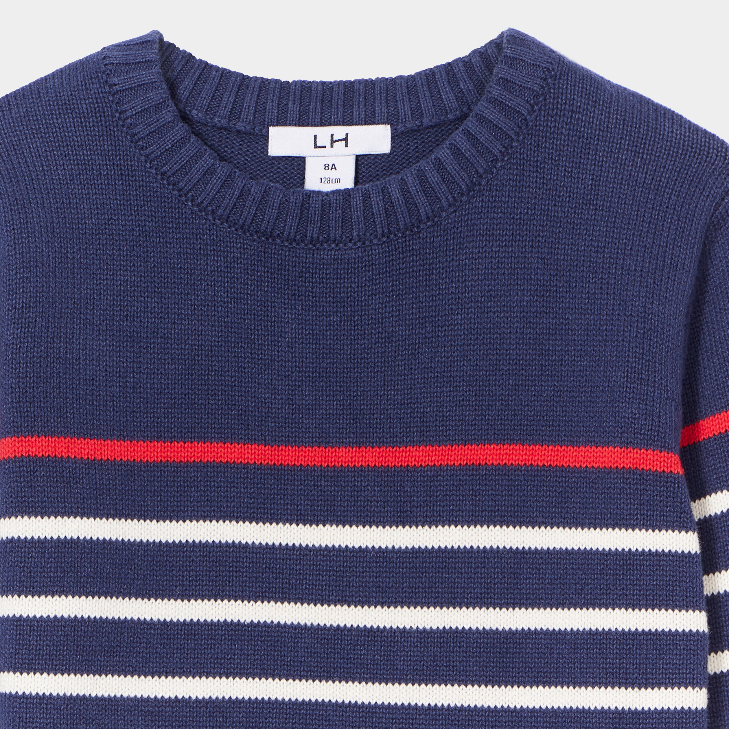 Pull col rond coton manches longues bleu marine garçon | La Halle