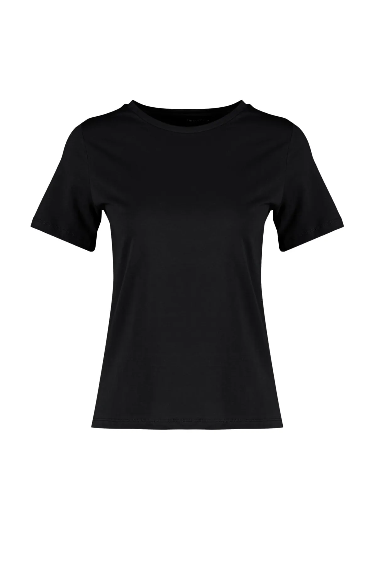 Trendyol Collection  Schwarzes Basic-Strick-T-Shirt mit Rundhalsausschnitt aus 100 % Baumwolle TWOSS23TS00000